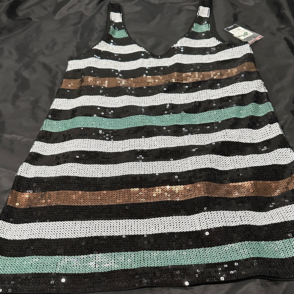 Volcom Sequin Tank dress with Black, White, and Brown Stripes
